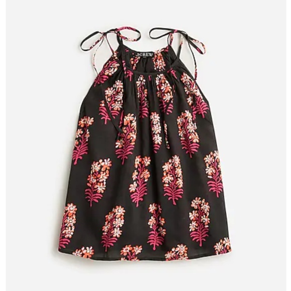 NWT J. Crew Tie-shoulder tank top in cocoa block-print cotton voile size XS - Picture 4 of 5